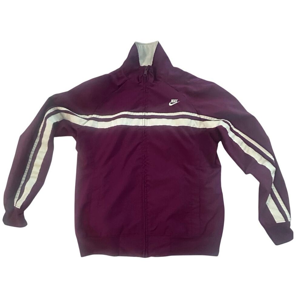Nike Burgundy Track Jacket Zip Up White Stripe Women’s Size M